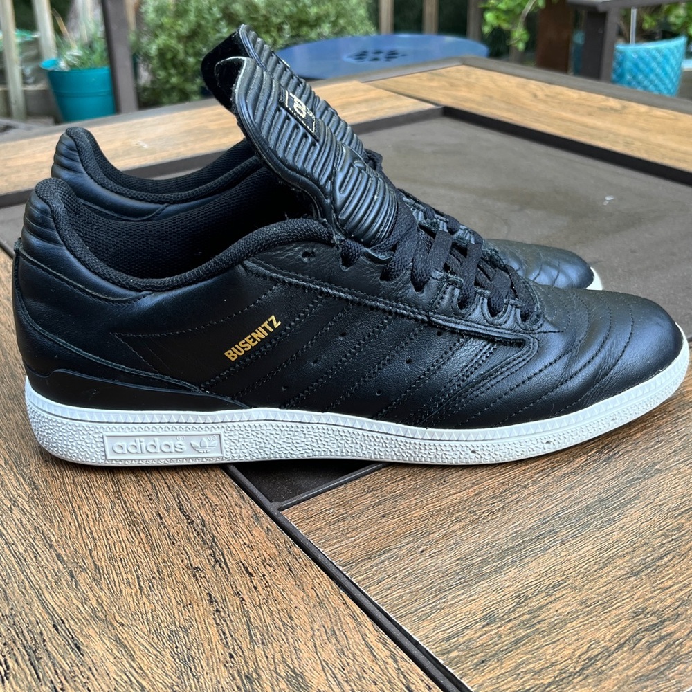 Adidas Busenitz Black and White and Gold Skateboard Sneakers